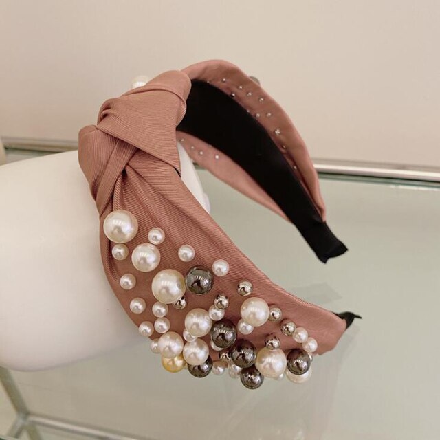 Wide Side Headband Mix Pearls Baroque Hairband Knot Headwear-Hair Accessories-Arimonz-pink hairband-Arimonz