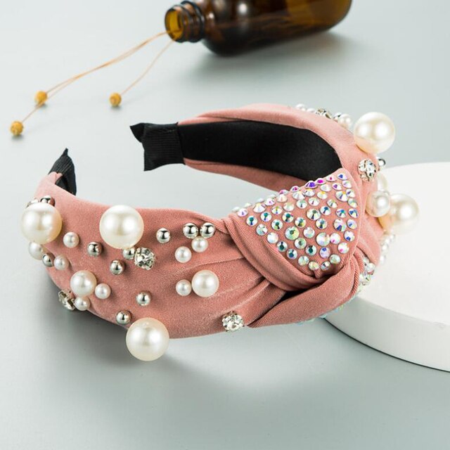 Wide Side Headband Mix Pearls Baroque Hairband Knot Headwear-Hair Accessories-Arimonz-pink hairband B-Arimonz