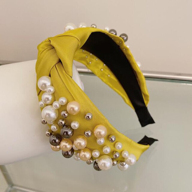 Wide Side Headband Mix Pearls Baroque Hairband Knot Headwear-Hair Accessories-Arimonz-yellow hairband B-Arimonz