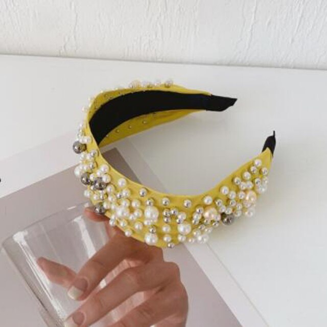 Wide Side Headband Mix Pearls Baroque Hairband Knot Headwear-Hair Accessories-Arimonz-yellow hairband C-Arimonz