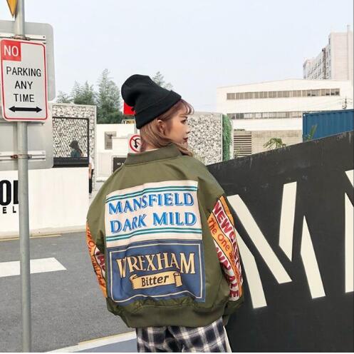 Windbreaker Coat Patch Loose Bomber Jacket Casual Oversize Jacket-Bomber Coats-Arimonz-Army Green-S-Arimonz