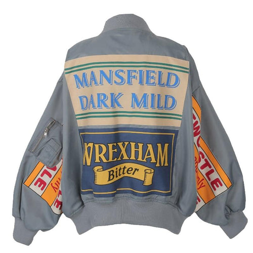 Windbreaker Coat Patch Loose Bomber Jacket Casual Oversize Jacket-Bomber Coats-Arimonz-Gray-S-Arimonz