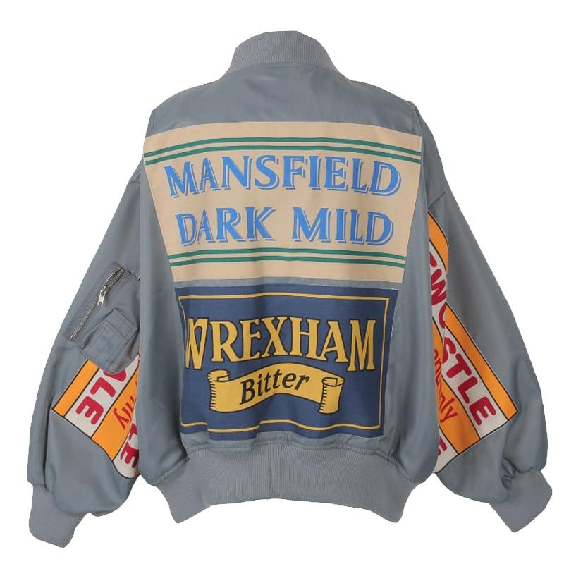 Windbreaker Coat Patch Loose Bomber Jacket Casual Oversize Jacket-Bomber Coats-Arimonz-Gray-S-Arimonz