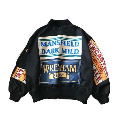 Windbreaker Coat Patch Loose Bomber Jacket Casual Oversize Jacket-Bomber Coats-Arimonz-Arimonz
