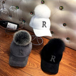 Winter Baseball Cap Women Rhinestone Letter Pompom Hip Hop Caps-Women's Caps-Arimonz-Arimonz