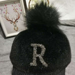 Winter Baseball Cap Women Rhinestone Letter Pompom Hip Hop Caps-Women's Caps-Arimonz-Arimonz