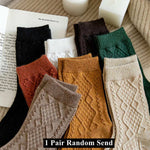 Winter Cashmere Wool Woman Socks Solid Retro Long Socks Crew Sock-Socks & Tights-Arimonz-1 Pair Random Send-Arimonz