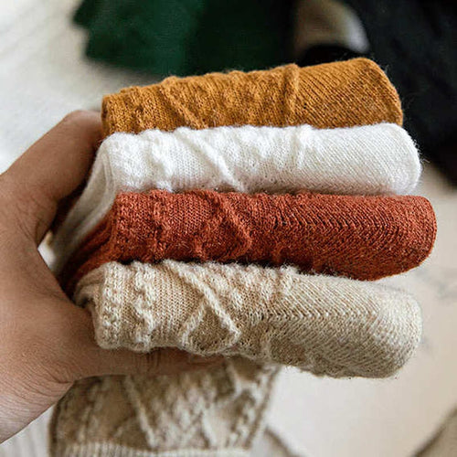 Winter Cashmere Wool Woman Socks Solid Retro Long Socks Crew Sock-Socks & Tights-Arimonz-Arimonz