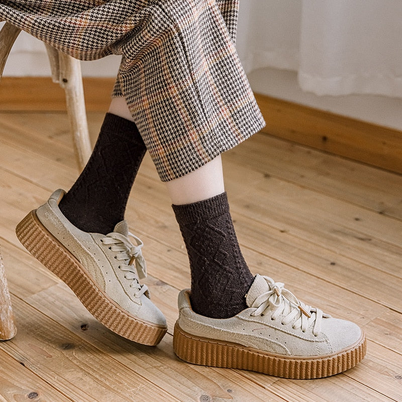 Winter Cashmere Wool Woman Socks Solid Retro Long Socks Crew Sock-Socks & Tights-Arimonz-Arimonz