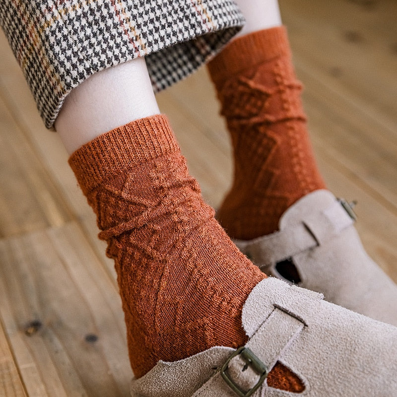 Winter Cashmere Wool Woman Socks Solid Retro Long Socks Crew Sock-Socks & Tights-Arimonz-Arimonz