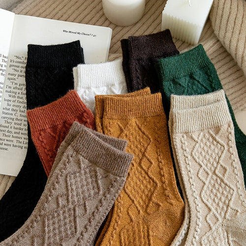 Winter Cashmere Wool Woman Socks Solid Retro Long Socks Crew Sock-Socks & Tights-Arimonz-Arimonz