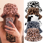 Winter Cow Leopard Faux Fur Fluffy Bucket Hats Women Outdoor Warm Hat-Bucket Hats-Arimonz-Arimonz