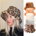 Winter Cow Leopard Faux Fur Fluffy Bucket Hats Women Outdoor Warm Hat-Bucket Hats-Arimonz-Arimonz