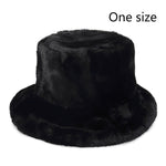 Winter Cow Leopard Faux Fur Fluffy Bucket Hats Women Outdoor Warm Hat-Bucket Hats-Arimonz-black-Arimonz