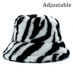 Winter Cow Leopard Faux Fur Fluffy Bucket Hats Women Outdoor Warm Hat-Bucket Hats-Arimonz-black white Zebra-Arimonz