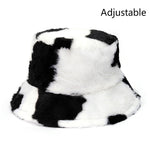 Winter Cow Leopard Faux Fur Fluffy Bucket Hats Women Outdoor Warm Hat-Bucket Hats-Arimonz-cow pattern A-Arimonz