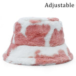 Winter Cow Leopard Faux Fur Fluffy Bucket Hats Women Outdoor Warm Hat-Bucket Hats-Arimonz-cow pink-Arimonz