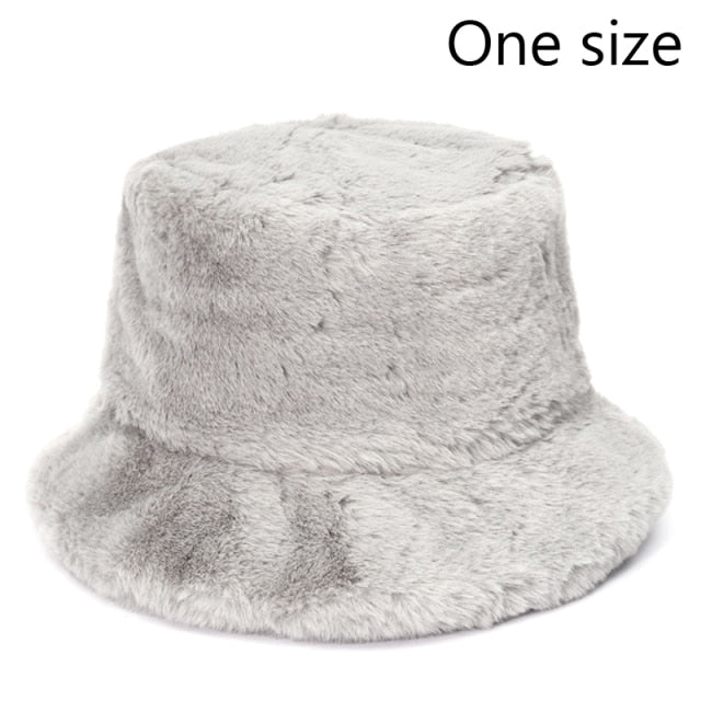 Winter Cow Leopard Faux Fur Fluffy Bucket Hats Women Outdoor Warm Hat-Bucket Hats-Arimonz-grey-Arimonz