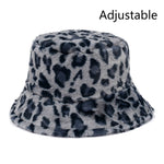 Winter Cow Leopard Faux Fur Fluffy Bucket Hats Women Outdoor Warm Hat-Bucket Hats-Arimonz-grey Leopard-Arimonz