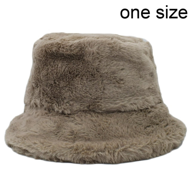 Winter Cow Leopard Faux Fur Fluffy Bucket Hats Women Outdoor Warm Hat-Bucket Hats-Arimonz-khaki-Arimonz