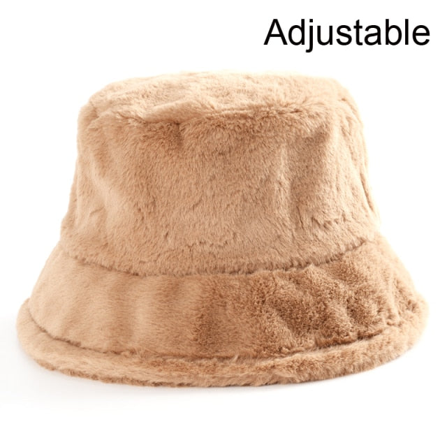 Winter Cow Leopard Faux Fur Fluffy Bucket Hats Women Outdoor Warm Hat-Bucket Hats-Arimonz-Light Khaki-Arimonz