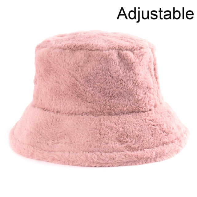Winter Cow Leopard Faux Fur Fluffy Bucket Hats Women Outdoor Warm Hat-Bucket Hats-Arimonz-pink-Arimonz