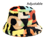 Winter Cow Leopard Faux Fur Fluffy Bucket Hats Women Outdoor Warm Hat-Bucket Hats-Arimonz-Rainbow numbers-Arimonz