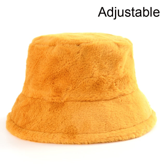 Winter Cow Leopard Faux Fur Fluffy Bucket Hats Women Outdoor Warm Hat-Bucket Hats-Arimonz-yellow-Arimonz