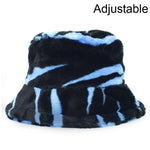 Winter Cow Leopard Faux Fur Fluffy Bucket Hats Women Outdoor Warm Hat-Bucket Hats-Arimonz-Zebra blue-Arimonz