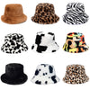 Winter Cow Leopard Faux Fur Fluffy Bucket Hats Women Outdoor Warm Hat-Bucket Hats-Arimonz-Arimonz