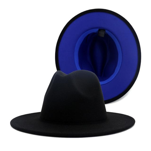 Winter Fedora Hats For Women Fashion Flat Wide Brim Wool Felt Hats-Winter Hats-Arimonz-Black Dark Blue-Arimonz