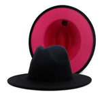 Winter Fedora Hats For Women Fashion Flat Wide Brim Wool Felt Hats-Winter Hats-Arimonz-Black Red Inside-Arimonz