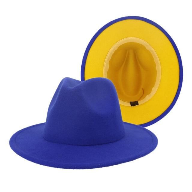 Winter Fedora Hats For Women Fashion Flat Wide Brim Wool Felt Hats-Winter Hats-Arimonz-Blue Yellow-Arimonz
