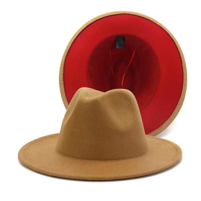 Winter Fedora Hats For Women Fashion Flat Wide Brim Wool Felt Hats-Winter Hats-Arimonz-Brown Red-Arimonz