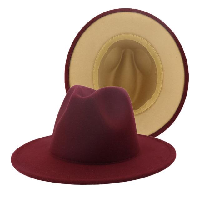 Winter Fedora Hats For Women Fashion Flat Wide Brim Wool Felt Hats-Winter Hats-Arimonz-Dark Brown Beige-Arimonz