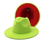 Winter Fedora Hats For Women Fashion Flat Wide Brim Wool Felt Hats-Winter Hats-Arimonz-Green Red-Arimonz