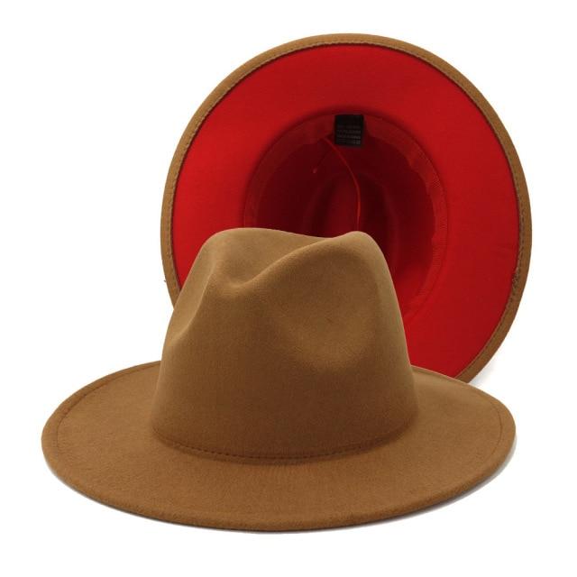 Winter Fedora Hats For Women Fashion Flat Wide Brim Wool Felt Hats-Winter Hats-Arimonz-Light Brown Red-Arimonz