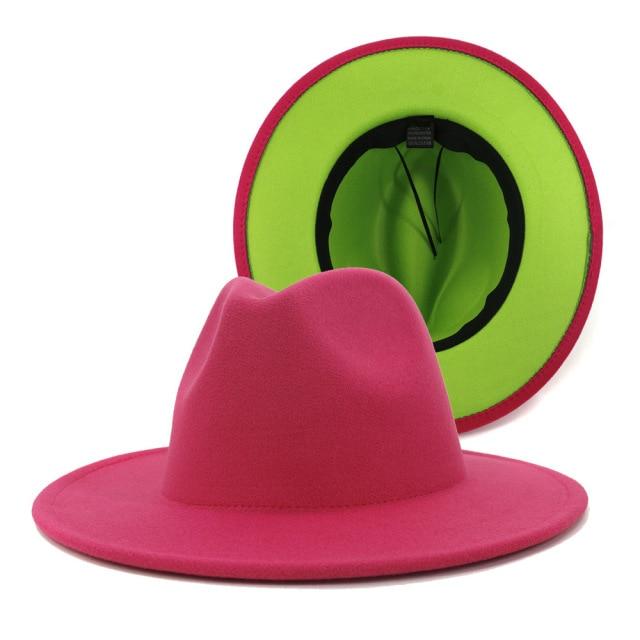 Winter Fedora Hats For Women Fashion Flat Wide Brim Wool Felt Hats-Winter Hats-Arimonz-Pink Green-Arimonz
