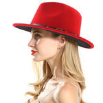 Winter Fedora Hats For Women Fashion Flat Wide Brim Wool Felt Hats-Winter Hats-Arimonz-Red Black-Arimonz