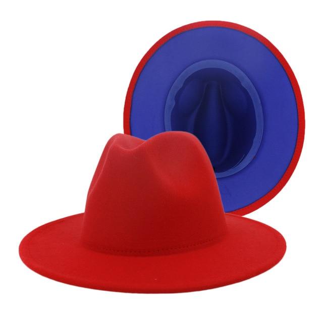 Winter Fedora Hats For Women Fashion Flat Wide Brim Wool Felt Hats-Winter Hats-Arimonz-Red Dark Blue-Arimonz