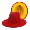 Winter Fedora Hats For Women Fashion Flat Wide Brim Wool Felt Hats-Winter Hats-Arimonz-Red Yellow-Arimonz