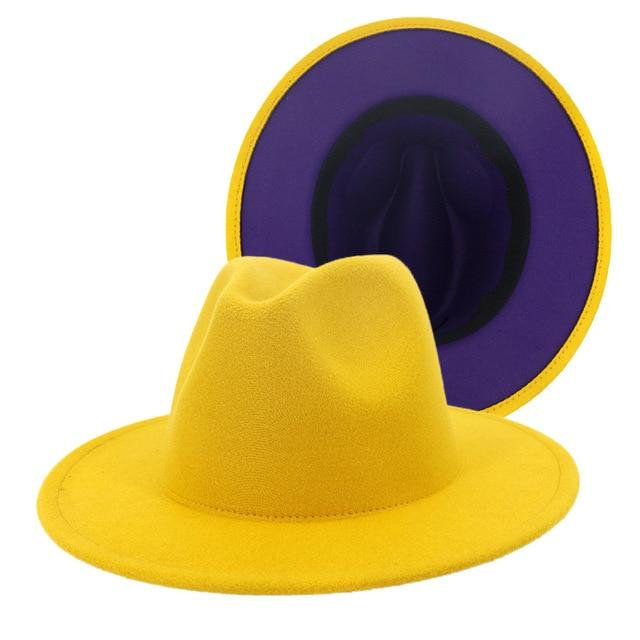 Winter Fedora Hats For Women Fashion Flat Wide Brim Wool Felt Hats-Winter Hats-Arimonz-Yellow Blue-Arimonz