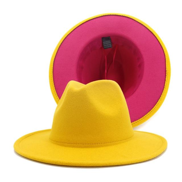 Winter Fedora Hats For Women Fashion Flat Wide Brim Wool Felt Hats-Winter Hats-Arimonz-Yellow Orange-Arimonz