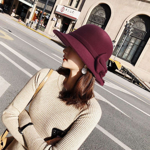 Winter Fedoras Women Hat Elegant Vintage Bowknot Wool Ladies Hat Dome-Winter Hats-Arimonz-Arimonz
