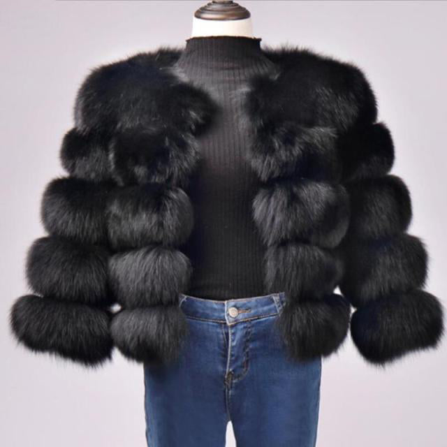 Winter Jacket Big Fluffy Artificial Faux Fur Coat Thick Warm Outerwear-Fuzzy Jackets-Arimonz-Black-S-Arimonz