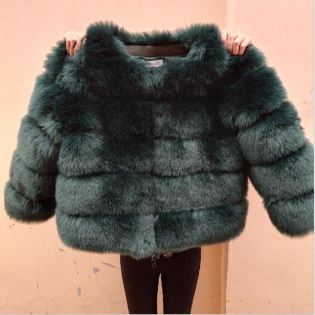 Winter Jacket Big Fluffy Artificial Faux Fur Coat Thick Warm Outerwear-Fuzzy Jackets-Arimonz-Green-S-Arimonz