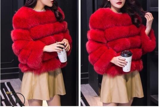 Winter Jacket Big Fluffy Artificial Faux Fur Coat Thick Warm Outerwear-Fuzzy Jackets-Arimonz-Red-S-Arimonz