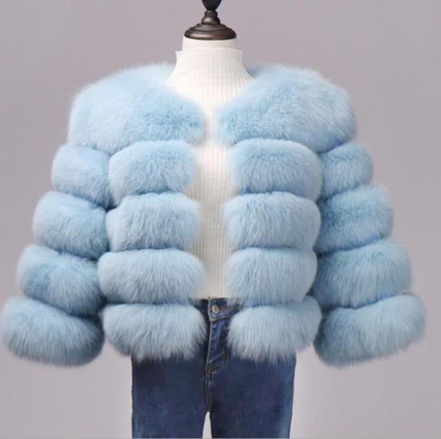 Winter Jacket Big Fluffy Artificial Faux Fur Coat Thick Warm Outerwear-Fuzzy Jackets-Arimonz-Sky Blue-S-Arimonz