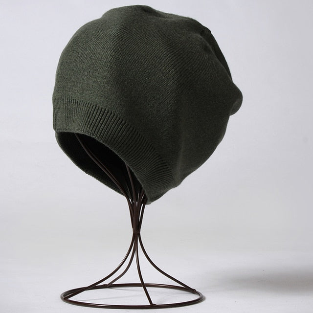Winter Solid Color Real Cashmere Beanies Best Matched Beanies-Winter Hats-Arimonz-army green-without pompom-Arimonz