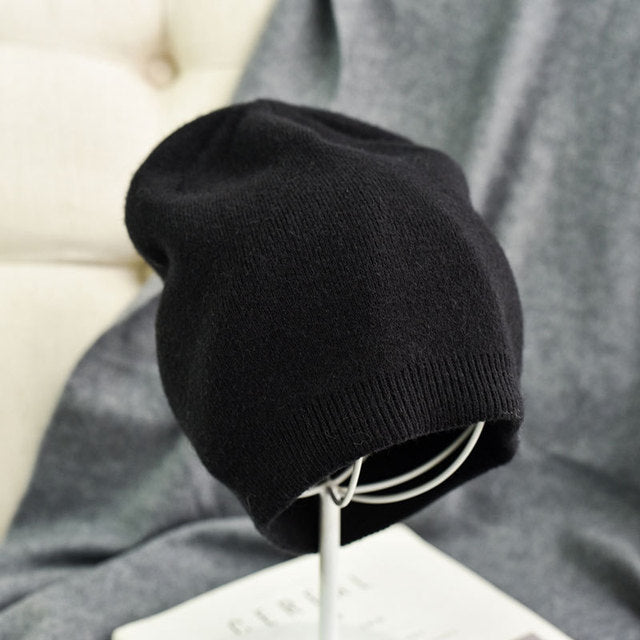 Winter Solid Color Real Cashmere Beanies Best Matched Beanies-Winter Hats-Arimonz-black-without pompom-Arimonz